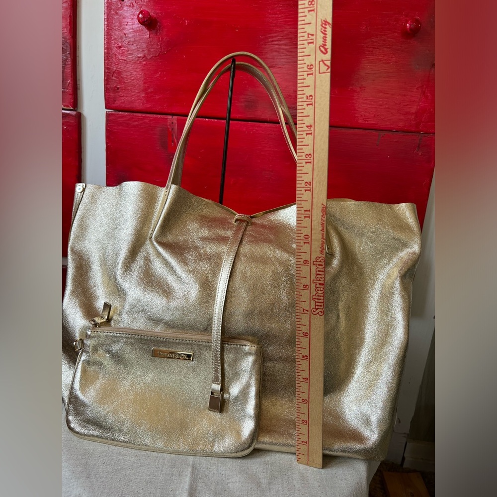 Tiffany Authentic Suede Reversible Tote Bag Metallic Gold X Beige - Picture 10 of 13